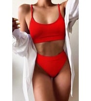 Angelsin Yüksek Bel Fitilli Kumaş BiKini Altı (Kırmızı)