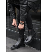 Shoetyle - Siyah Hakiki Deri Erkek Chelsea Bot