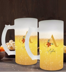BK Gift Kişiye Özel Harf ve İsim Tasarımlı 2’li Buzlu Cam Bira Bardağı 50cl-1 (Beyaz)