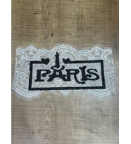 27X14 CM TÜL GÜPÜR PARLAK PAARİS YAZILI ARMA APLİKE İKİŞ AKSESUARI (Beyaz)