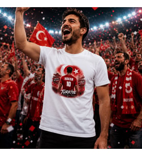BK Gift Kişiye Özel Türkiye Taraftar Temalı 2026 Dünya Kupası Tasarımlı Tişört-1, Tek Yürek Milli Takım Ruhu