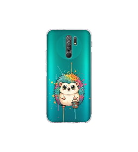 Redmi 9 ile Uyumlu Splash Kirpi Tasarımlı Şeffaf Silikon Kılıf