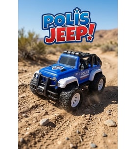Oyuncak Polis Jeep Arazi Aracı - Sürtmeli Off-Road Polis Arabası - Mavi/Beyaz