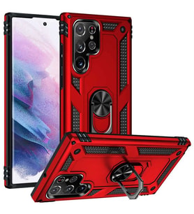 Coverzone Galaxy S22 Ultra ?le Uyumlu K?l?f Shockproof Y�z�k Tutuculu Vega K?rm?z?