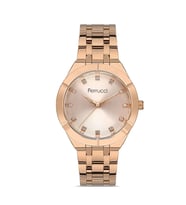 Ferrucci 1. Sınıf Çelik Zirkon Taşlı Kadın Kol Saat 2 Yıl Garantili (Rose)