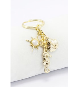 Deniz Esintili Işıltılı Metal Küçük Charm Anahtarlık Deniz Atı Deniz Kabuğu Çanta Süsü
