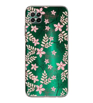 Huawei P40 Lite  Kamera korumalı Kapak Floral Kırmızı Tasarımlı  Şeffaf Kılıf