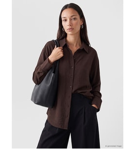 LCW EVERYDAY Kahverengi Dokulu Oversize Kadın Gömlek