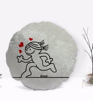 BK Gift Kişiye Özel İsimli Aşık Çöp Kadın Tasarımlı Yuvarlak Dekoratif Kırlent Yastık-1