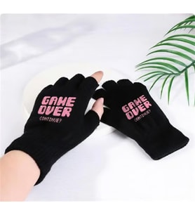 Game Over Continue Baskılı Unisex Siyah Kesik Çift Eldiven