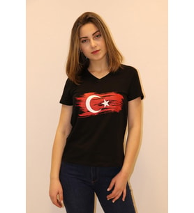 Rich Kadın V Yaka T-shirt %100 Pamuk Tişört