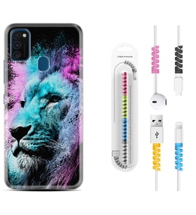 Samsung M21 M22 M23 M30 M31S M32 Kılıf Kablo Koruma Spiral Silikon Pink Blue Leon 1603