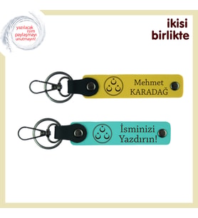 Aşkın ve Sadakatin Simgesi – Sevgiliye Üç Ayyıldız Temalı Deri Anahtarlık Takımı, Sarı-Turkuaz