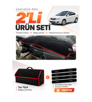 RENAULT LATITUDE (2010-2015) Uyumlu Torpido Örtüsü + Tay Tüyü Bagaj Çantası + Sticker Seti - Siyah Kırmızı
