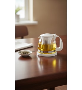 Renkli Süzgeçli Cam Demlik 700 ml - Beyaz
