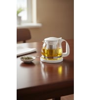 Renkli Süzgeçli Cam Demlik 700 ml - Beyaz
