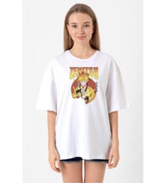 Demon Slayer Anime Zenitsu Poster Beyaz Kadın Oversize Tshirt
