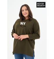 Kadın Tunik Büyük Beden NY NEWYORK Baskılı ince Sweatshırt SPR26BTK990-1