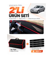 OPEL VECTRA B (1995-2001) Uyumlu Torpido Örtüsü + Tay Tüyü Bagaj Çantası + Sticker Seti - Siyah Kırmızı