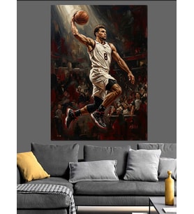 Havada Basketbol Atışı Yapan Oyuncu Dekoratif Kanvas - Mdf Ahşap Tablo