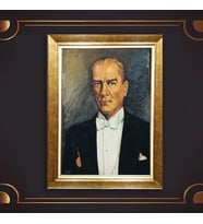 Altın Varaklı Çerçeveli Paspartulu Atatürk Tablo z5097 (Gold)