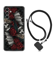 Samsung A23 A31 A32 A50 A51 A52 A53 A70 Kılıf Boyun Askılı Silikon Skull Rose 1673