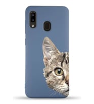 Samsung Galaxy A20 Uyumlu Lansman Kılıf Catface Tasarımlı İçi Kadife Kapak-Petrol Mavisi (Şeffaf)