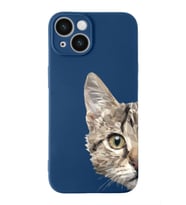 Apple iPhone 14 Plus Uyumlu Lansman Kılıf Catface Tasarımlı İçi Kadife Kapak-Lacivert (Şeffaf)