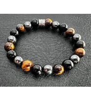 Üçlü Koruma Kaplangözü Hematit Obsidyen Doğaltaş Unisex Kadın Erkek Esnek Bileklik Triple Protection Tiger's Eye Hematite Obsidian Stretch Gemstone Unisex Bracelet Sevgililer Günü Hediyesi Doğum Günü Valentine's Day Birthday Gift NUBR0010