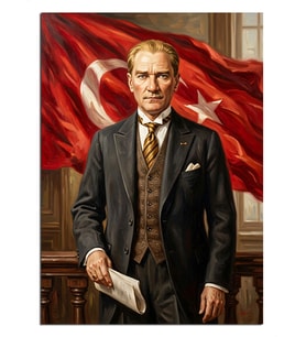 Türk Bayraklı Atatürk Portresi Dekoratif Kanvas - Mdf Ahşap Tablo