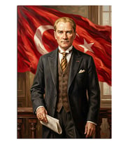 Türk Bayraklı Atatürk Portresi Dekoratif Kanvas - Mdf Ahşap Tablo