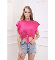 For Angels Kadın Yanı Fırfırlı Bağlamalı Bluz 22133 - Fuşya - 38 (Fuşya)