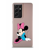 Samsung Galaxy S21 Ultra Soft Premier Kapak Minnie Mouse-E Tasarımlı Silikon Kılıf - Pudra (Şeffaf)