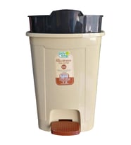Poly Time Plastik Pedallı Basmalı 12 Litre Çöp Kovası Kutusu / Krem - 34x27x27 Cm.
