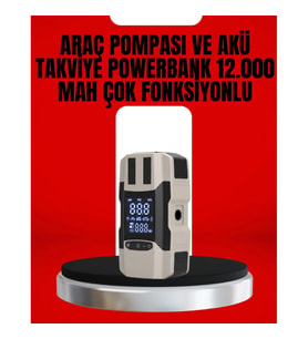 Mey İthalat® Dijital Ekranlı Araç Pompası Akü Takviye Powerbank 12.000 mAh