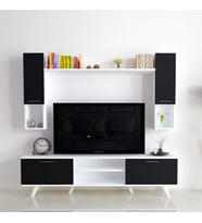 Moonlife İstanbul Dolaplı Kapaklı Tv Ünitesi Beyaz Siyah