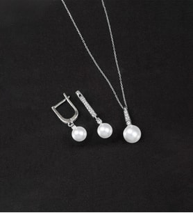 925 Ayar Gümüş Zirkon Taşlı Küre İnci Set (Rodyum)