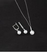 925 Ayar Gümüş Zirkon Taşlı Küre İnci Set (Rodyum)