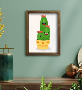 BK Gift Kaktüs Tasarımlı Doğal Masif Ahşap Çerçeveli Tablo 30x40cm-12