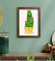BK Gift Kaktüs Tasarımlı Doğal Masif Ahşap Çerçeveli Tablo 30x40cm-12