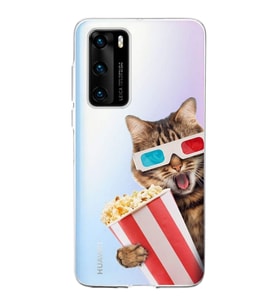 PrintiFy Huawei P40 ile Uyumlu 1mm Slim Fit Kedi 1 050b Baskılı Şeffaf  Kılıf