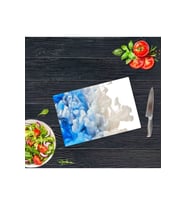 30x40 cm Mavi Duman Desenli Cam Kesim Tablası