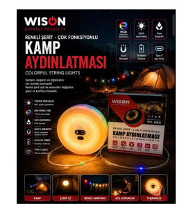 Wıson WS-888 Profesyonel Kamp Lambası Renkli Şerit 3 Farklı Güçlü Aydınlatma Işığı