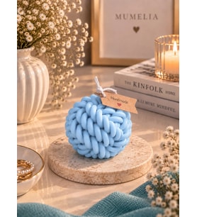 Mumelia Örgü Sıcaklığı - Doğal Soya Dekoratif Blok Mum - Büyük Boy - Açık Mavi - 2'li