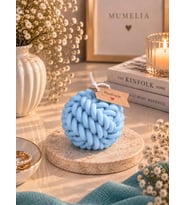 Mumelia Örgü Sıcaklığı - Doğal Soya Dekoratif Blok Mum - Büyük Boy - Açık Mavi - 2'li