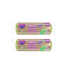 Natura Büzgülü 10'lu Çöp Torbası Büyük Boy 65 x 70 cm İkili Paket