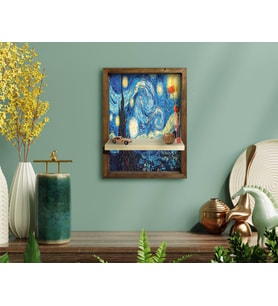 BK Home Starry Night Van Gogh Tasarımlı Doğal Masif Ahşap Çerçeveli Tablo Duvar Rafı-1
