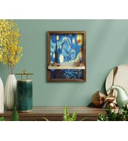BK Home Starry Night Van Gogh Tasarımlı Doğal Masif Ahşap Çerçeveli Tablo Duvar Rafı-1
