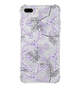 Apple iPhone 7 Plus Uyumlu Köşe Korumalı Antişok  Kapak Floral Lila Tasarımlı Şeffaf  Kılıf