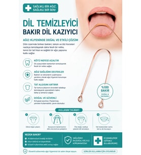 Bakır Dil Temizleme Aparatı - Dil Temizleyici - Ağız Bakım Aparatı - Dil Kazıyıcı - Metal Dil Temizleme Ekipmanı